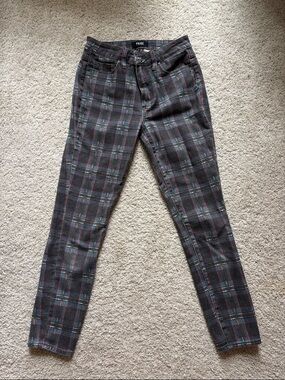 PAIGE Gray Plaid Skinny Pants with Red & Blue Accents